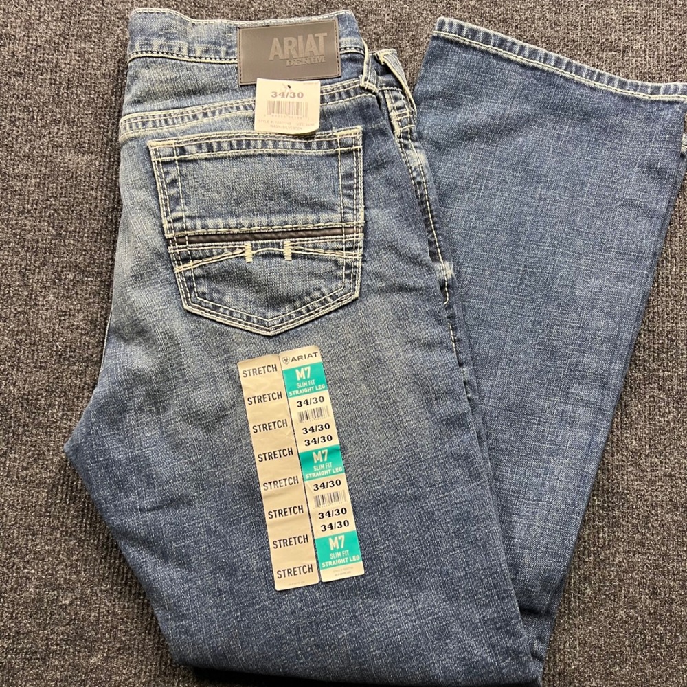 Ariat M7 Slim Fit Straight Leg Jeans Mens 34x30 Silverton Blue Stretch 10027748